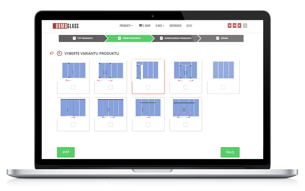 Produktová kalkulačka DOMO GLASS - výber variant