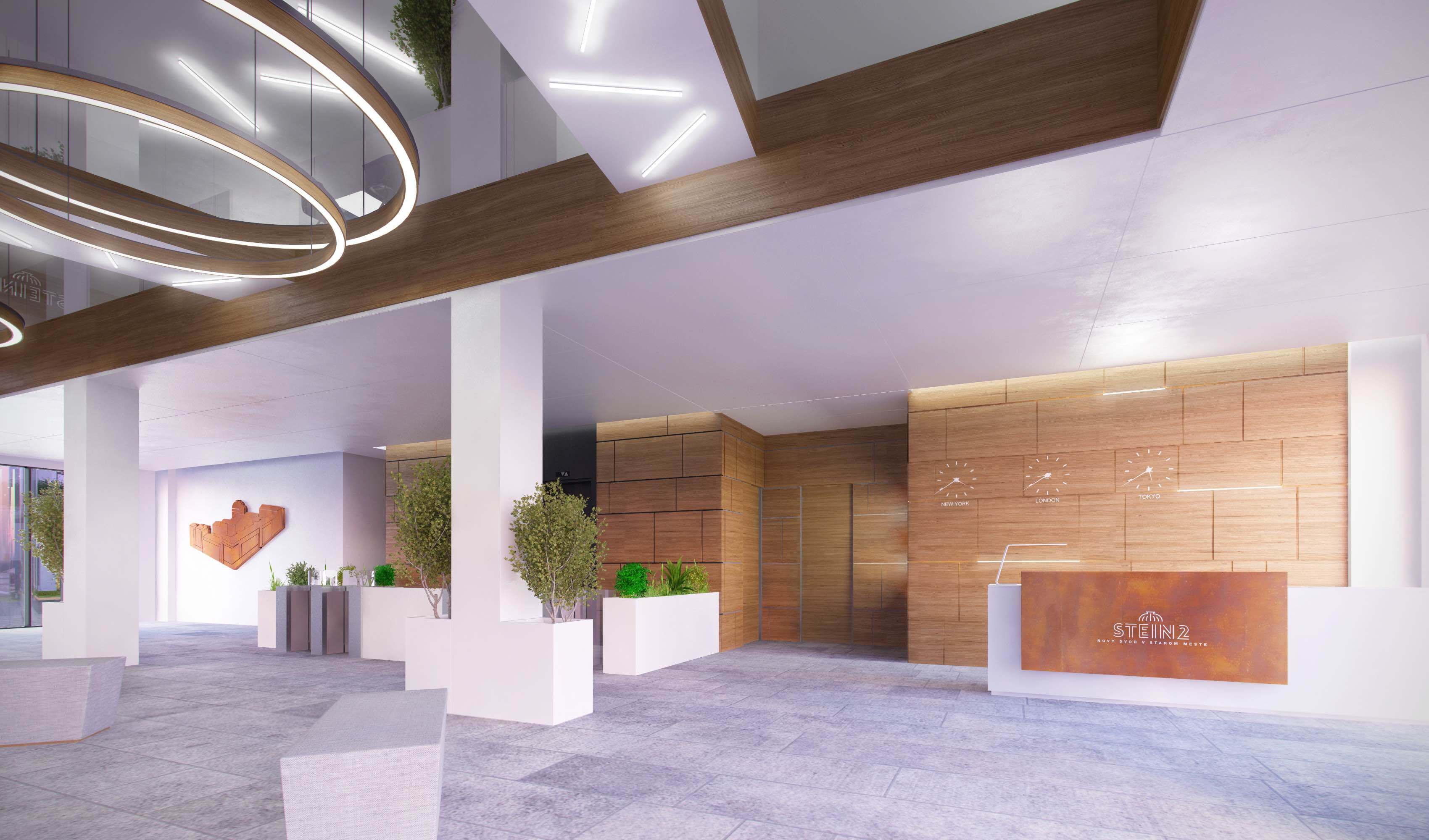Vizualizácia interiéru vstupnej haly v projekte Stein2